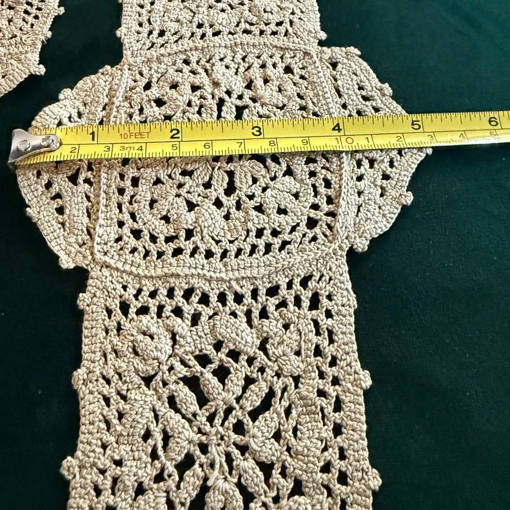 Vintage Handmade Crochet Lace Antimacassar Chair Set Beige Floral 3 Piece